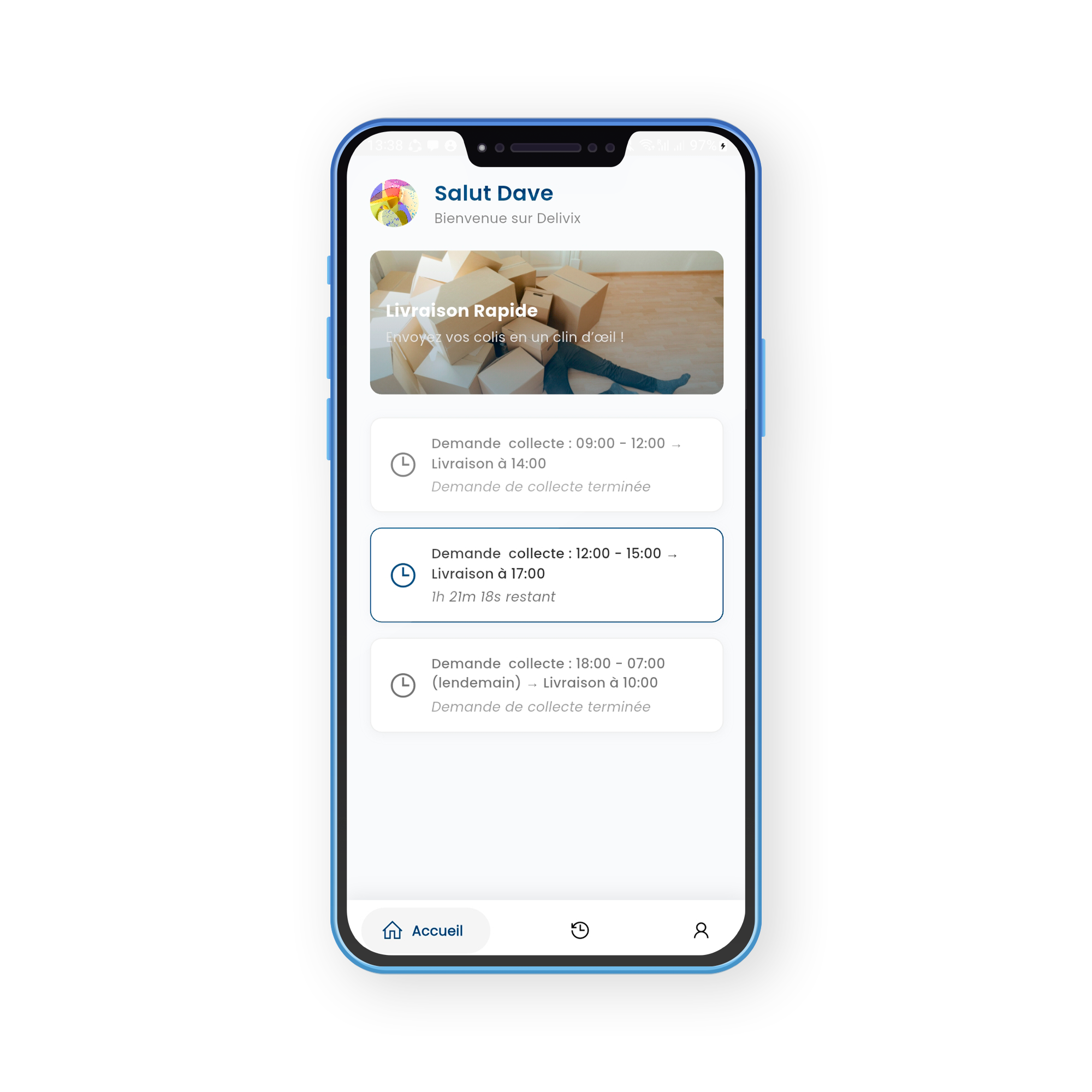 Interface de création de demande Delivix