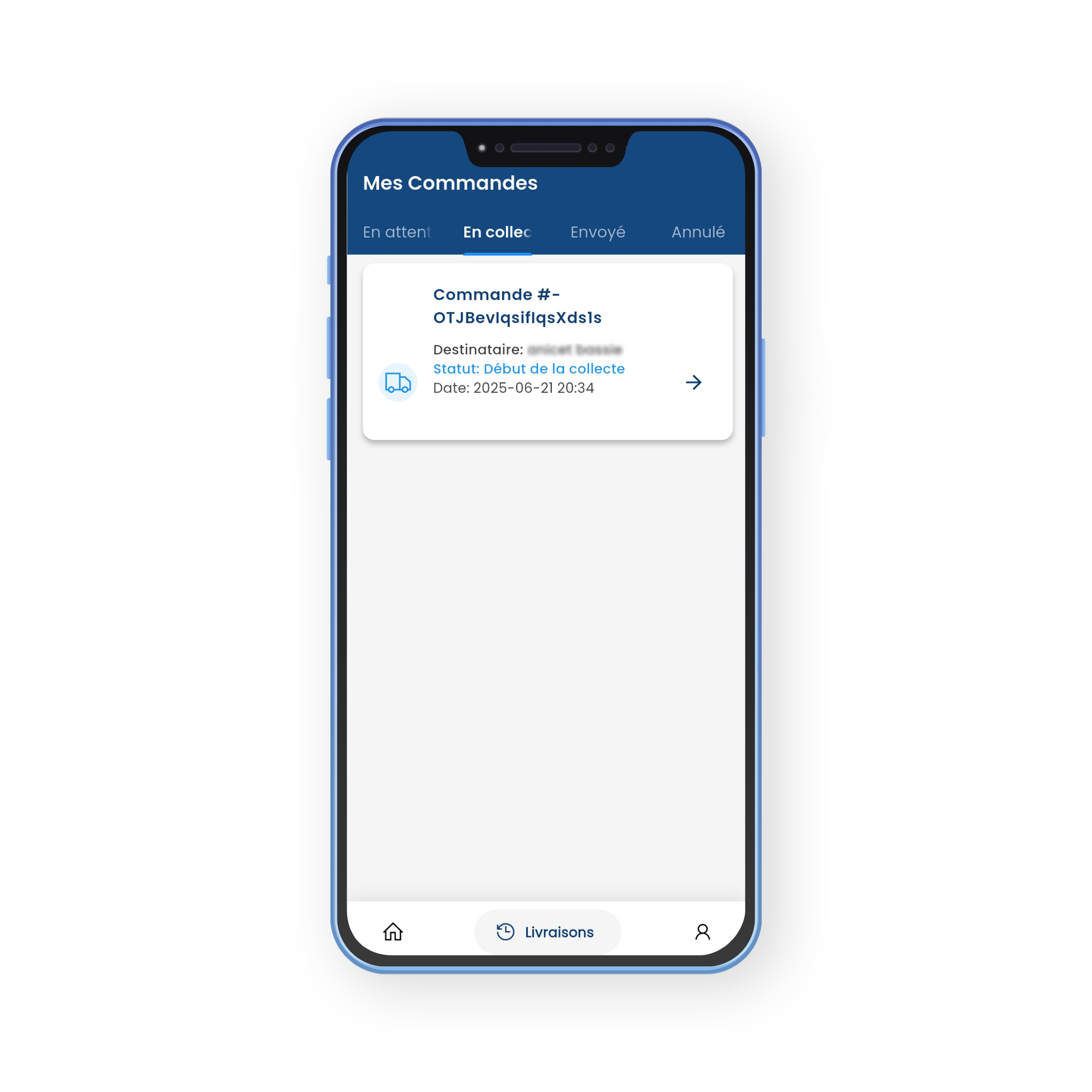 Interface de suivi en temps réel Delivix