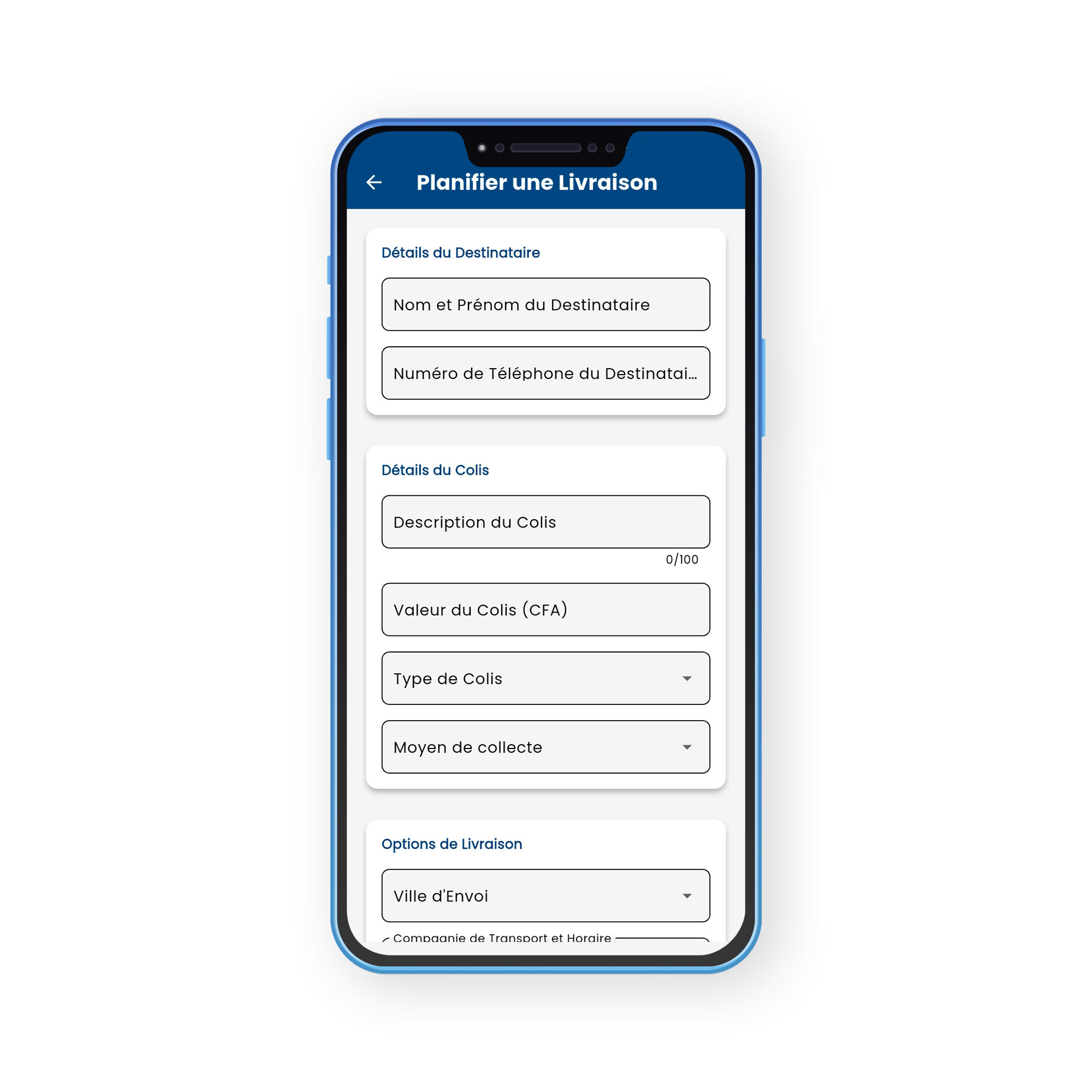 Interface tableau de bord Delivix